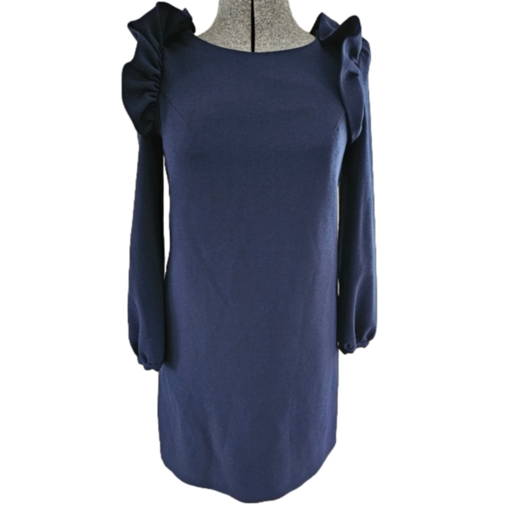 Chelsea28 Navy Ruffled Long Sleeve Mini Dress-Size 6 - Picture 5 of 8